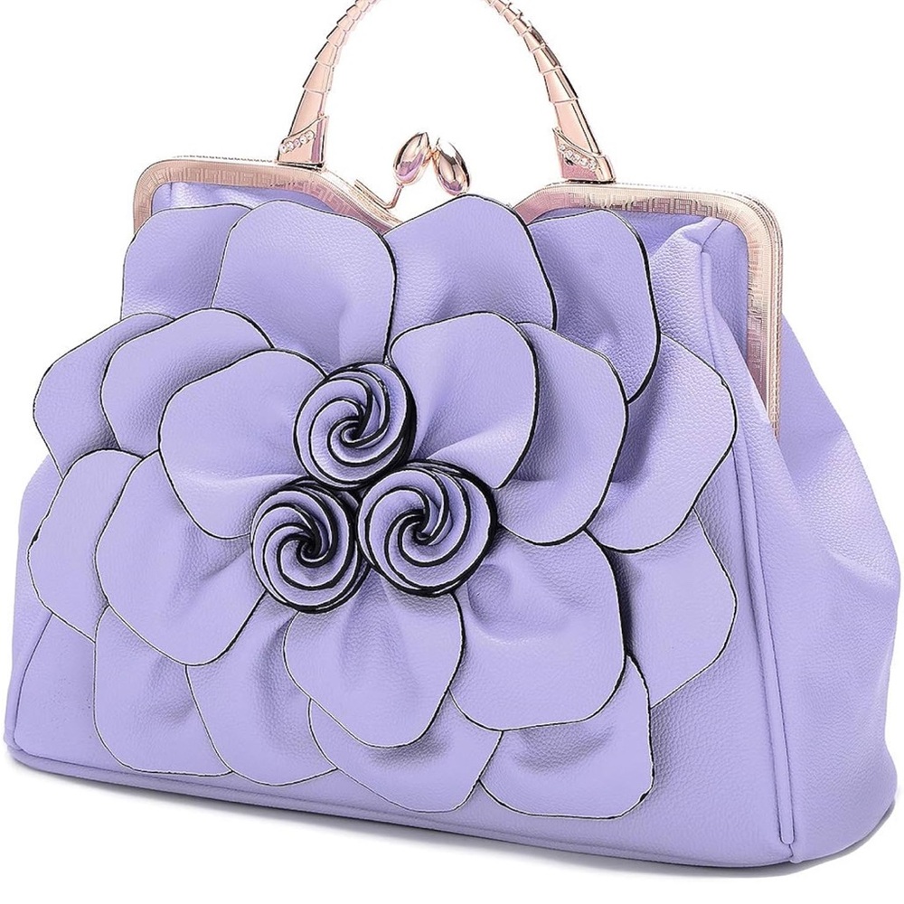Elegant Lavender Floral Handbag/w gold tone hardware
